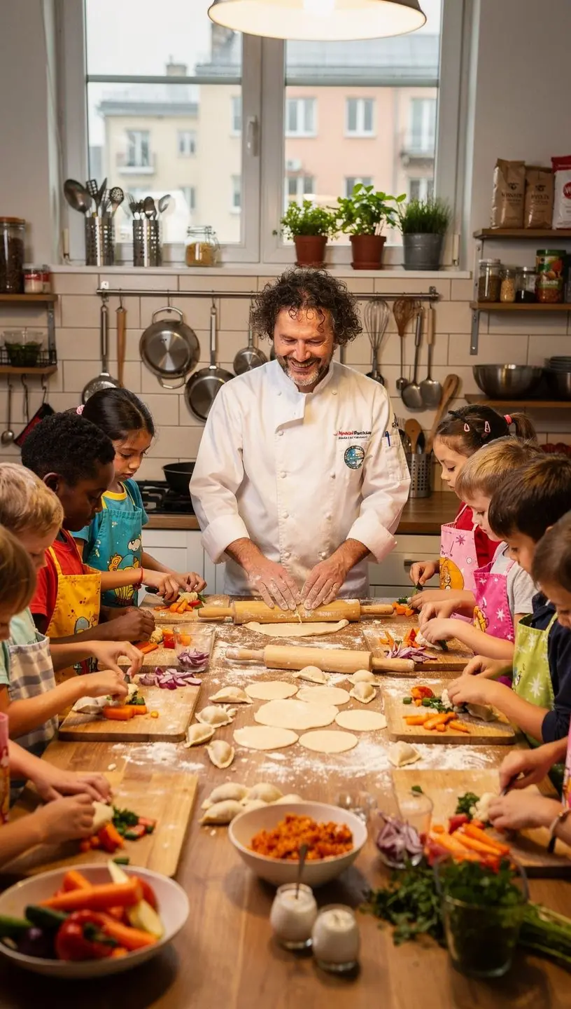 Grupa dzieci planujących swoją przyszłość z pomocą mentorów i doradców.